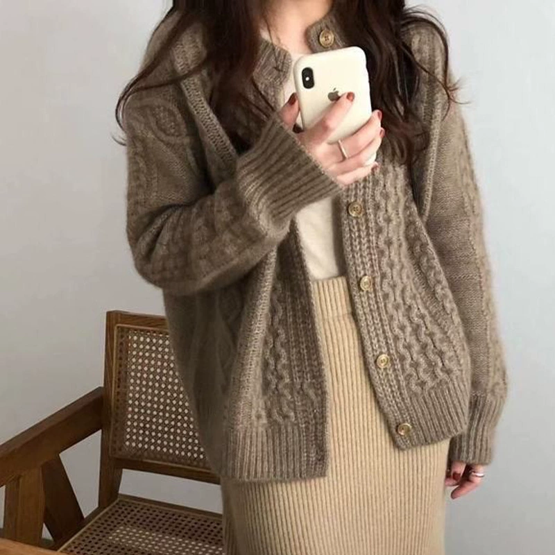 Кардиган женский из кашемира, толстая Wool Blend, осенние сплошные цвета