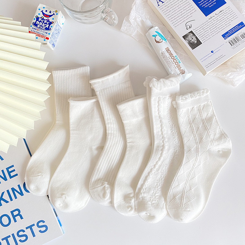 Zhuji Cotton Socks Wholesale Women's White Lace Socks Women's Jk Uniform Lolita Bubble Edge Rolled Edge Mid-Calf Socks