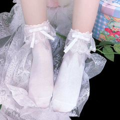 Japanese lolita soft girl loli cotton socks female lolita bow ribbon socks lace pile socks mid-tube