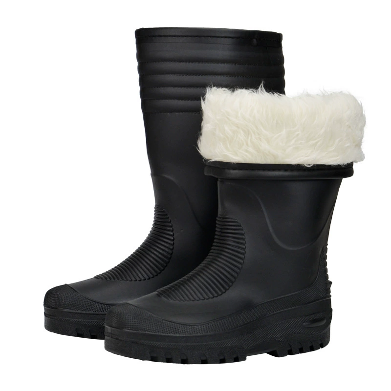 Дождевые сапоги больших размеров Мужские высокие резиновые сапоги Средние водные сапоги на флисовой подкладке Водяные сапоги на толстой подошве Нескользящая непромокаемая теплая резиновая обувь Хлопковые бахилы