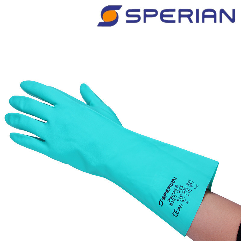 霍尼韦尔2094831防化手套丁腈植绒防护手套耐油耐酸碱劳保手套