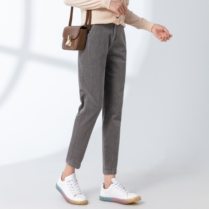Quần culottes nữ ống rộng nhung kẻ dáng harem — Màu đen