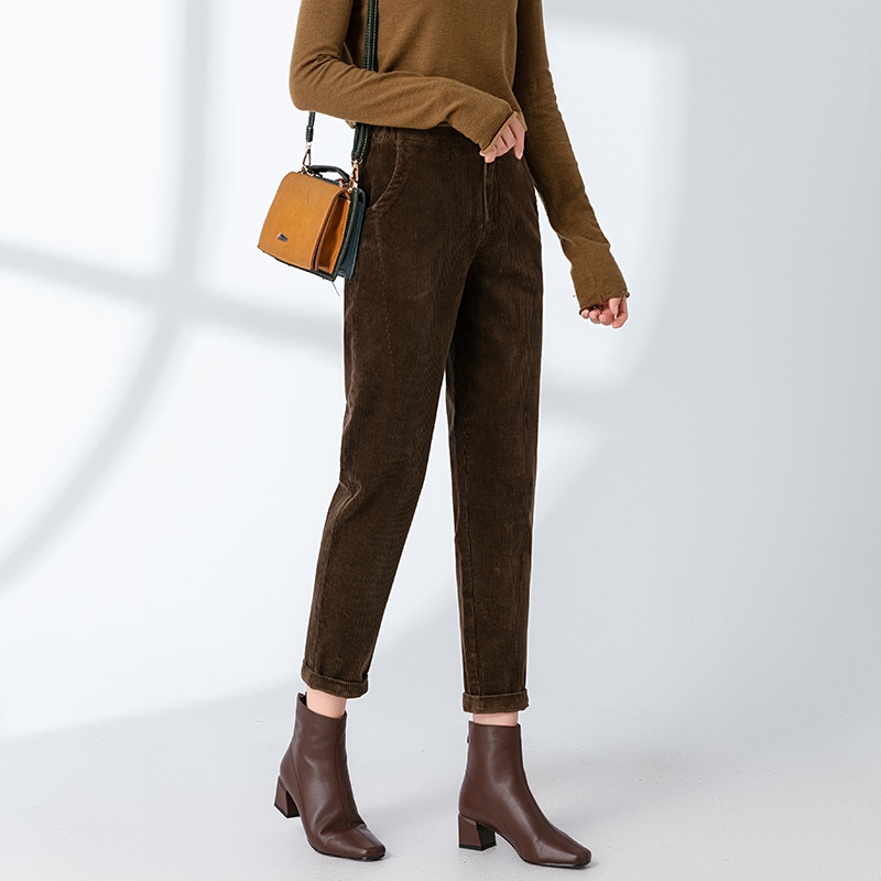 Quần culottes nữ ống rộng nhung kẻ dáng harem — Màu đen