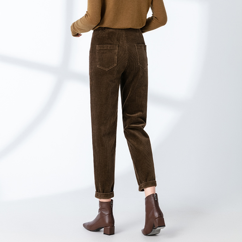 Quần culottes nữ ống rộng nhung kẻ dáng harem — Màu đen
