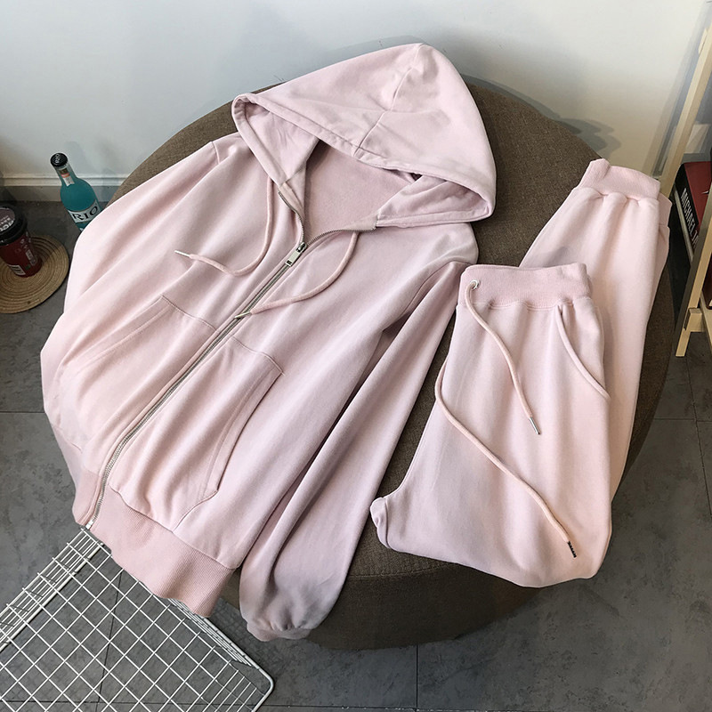 Sudadera mujer primavera y otoño delgado 2025 nuevo estilo con cremallera sudadera con capucha traje de ocio deportivo suelto de dos piezas con corsés