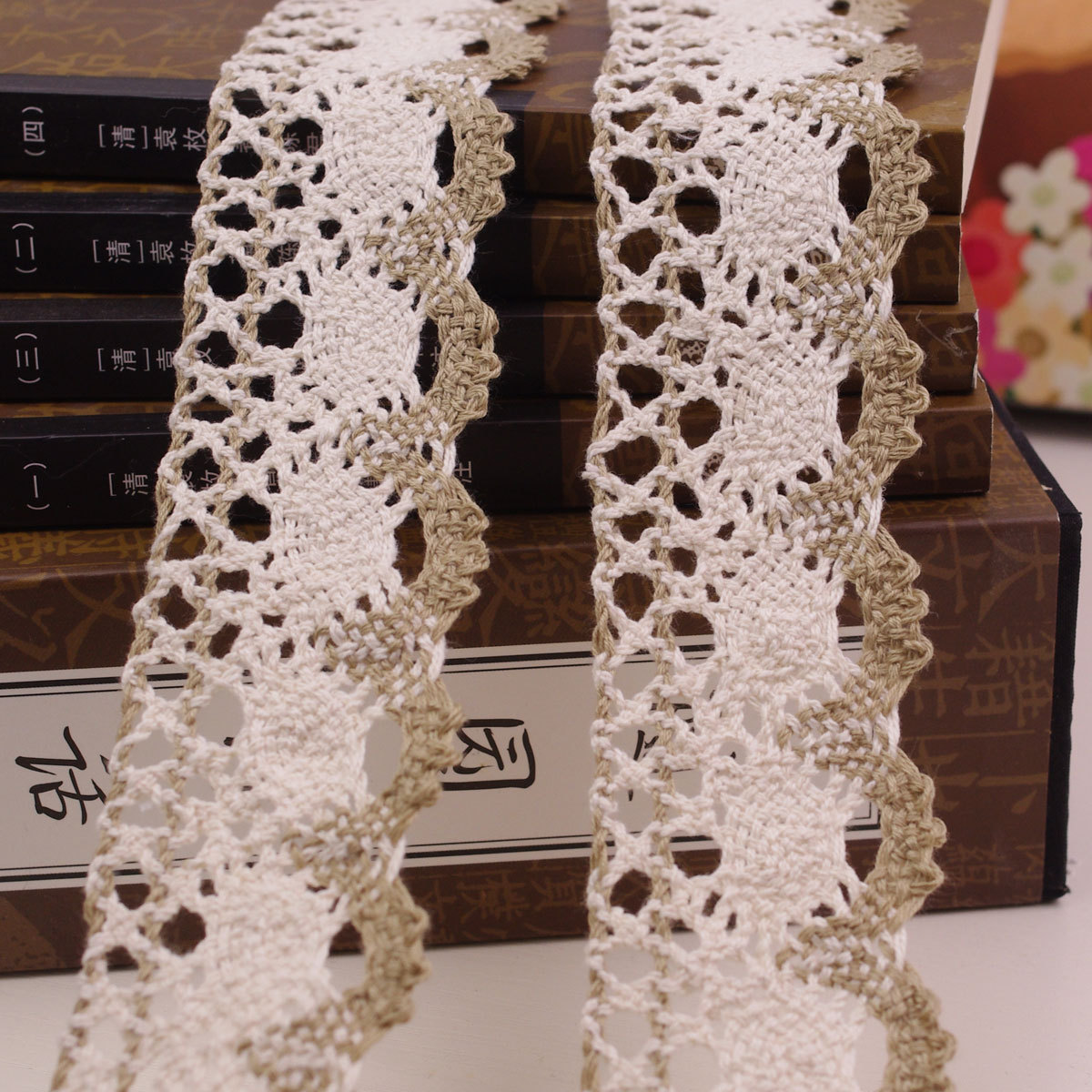 4CM 咖啡色棉蕾丝棉线花边diy桌布沙发垫粗布床单龙辅料蕾丝条