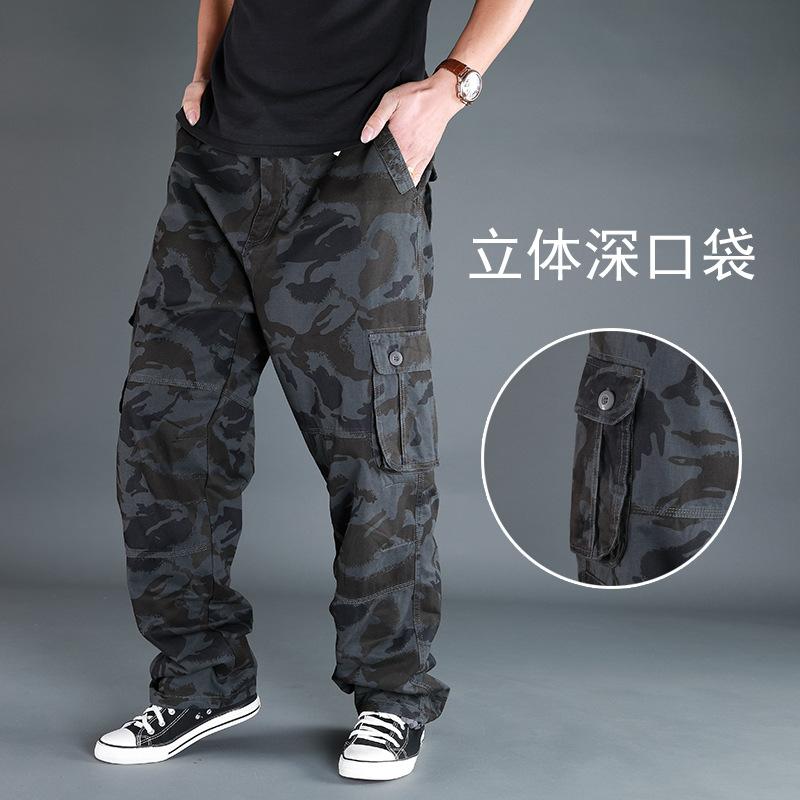 Fábrica multi-Bolsillo overoles sueltos más tamaño pantalones casuales primavera y otoño grueso Algodón puro estilo europeo pantalones seis bolsas Pantalones