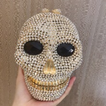 欧美外贸镶钻晚宴包万圣节骷髅头金属钻石女士手拿包stone clutch