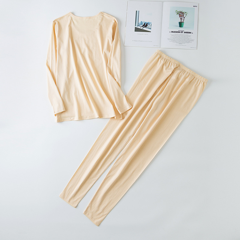 Men's Autumn and Winter Mulberry Silk Cotton Underwear Suit Autumn Clothes Autumn Trousers Knitted Silk Round Neck Home Clothes Pajamas Pajamas