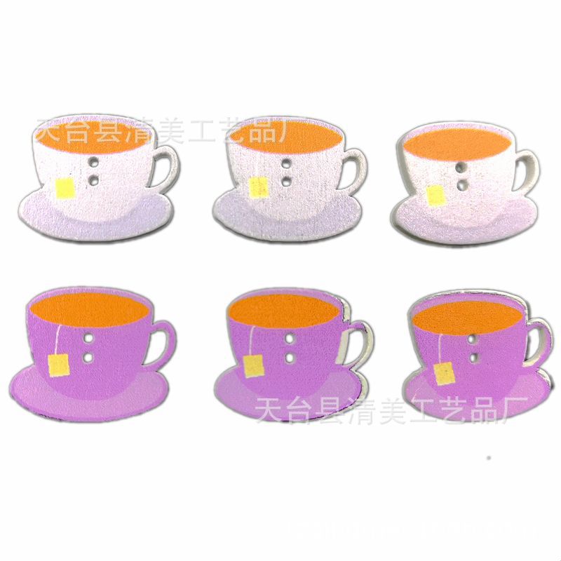 15*25m taza de café con fondo blanco botones de madera bellamente decorados artesanías para niños 50 por paquete