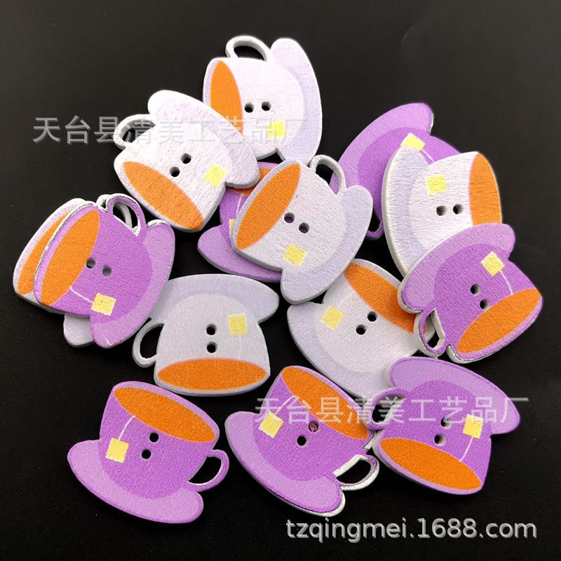 15*25m taza de café con fondo blanco botones de madera bellamente decorados artesanías para niños 50 por paquete