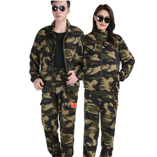 2020 autumn and winter plus velvet camouflage high elastic work clothes student military fans training set labor protection machine repair protective clothing
