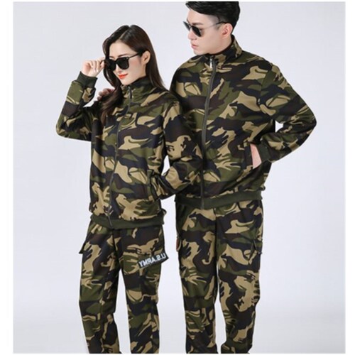 2020 autumn and winter plus velvet camouflage high elastic work clothes student military fans training set labor protection machine repair protective clothing