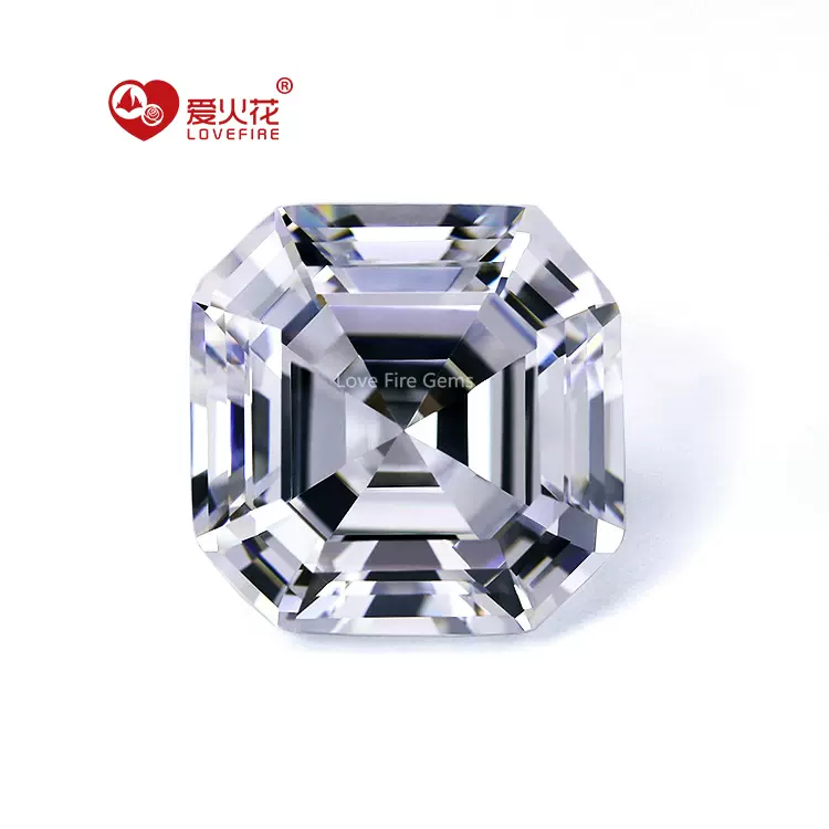 厂家现货5A阿斯切工正方倒角宝塔切形透明D白色锆石裸石人造宝石
