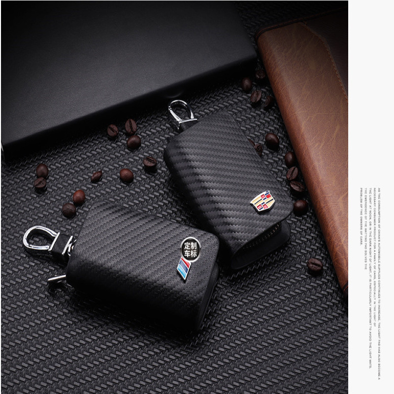 2019 New carbon fiber pattern leather car key case Universal logo key case wholesale models complete