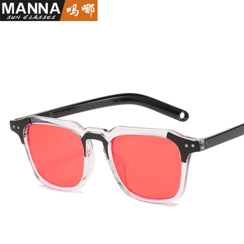 新款时尚方形网红太阳镜个性透明色多边形墨镜韩版简约线条眼镜女