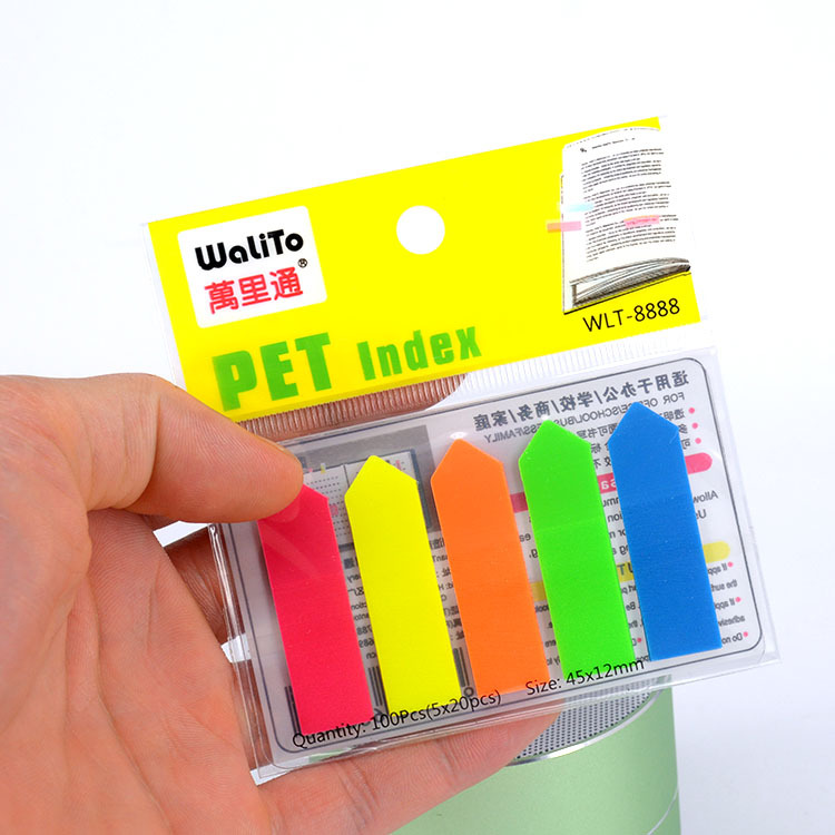 Pegatinas adhesivas transparentes en forma de flecha para clasificación y señalización.