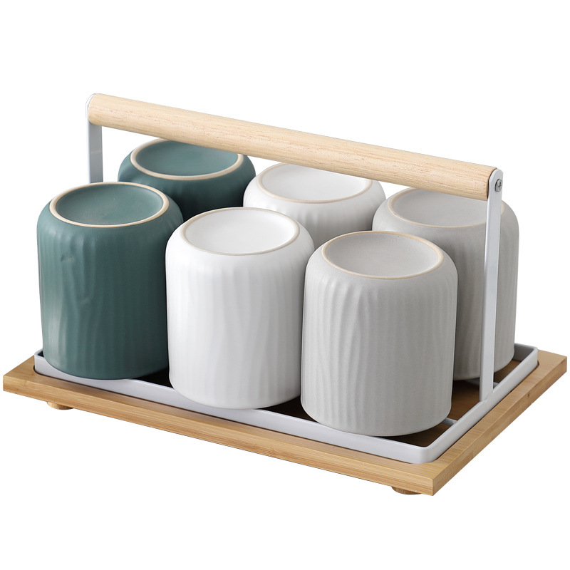 Taza de beber de cerámica traje hogar creativo sala de estar simple Nórdico Conjunto de agua taza 6 piezas traje con bandeja