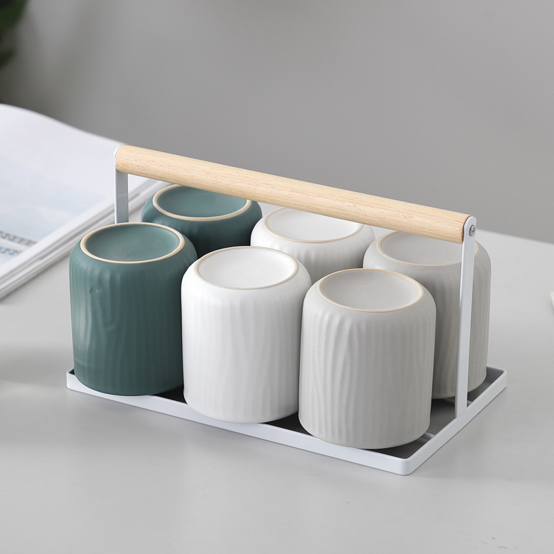 Taza de beber de cerámica traje hogar creativo sala de estar simple Nórdico Conjunto de agua taza 6 piezas traje con bandeja
