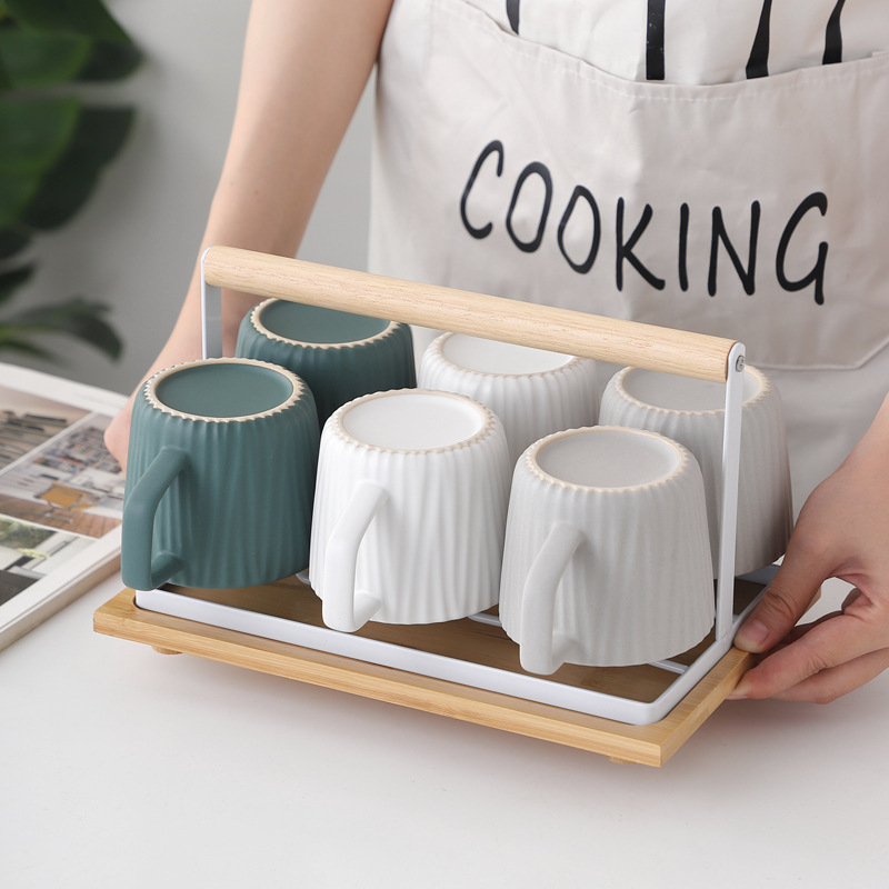 Taza de beber de cerámica traje hogar creativo sala de estar simple Nórdico Conjunto de agua taza 6 piezas traje con bandeja