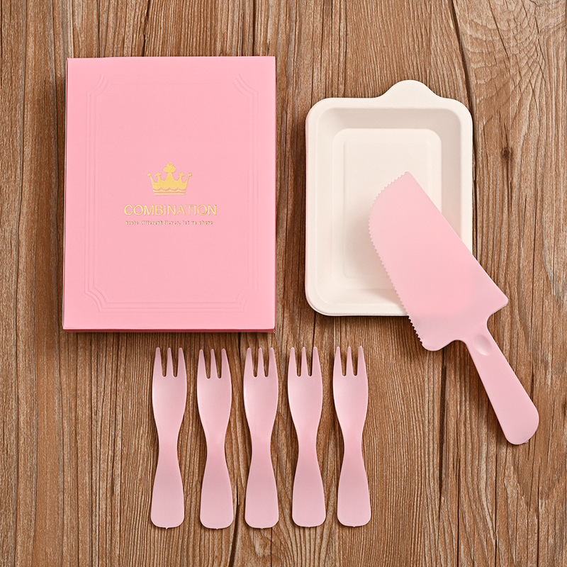 Disposable Knife, Fork, and Plate Set, Cake Cutlery, Sugarcane Pulp Plate, Eco-Friendly Plastic Knife and Fork Combo, Boxed Gift Set
