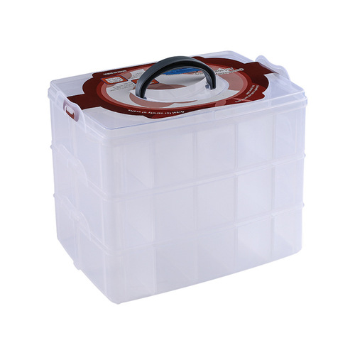 Large three-layer detachable multi-layer 30-compartment portable transparent plastic jewelry fishing gear medicine storage box makeup storage box