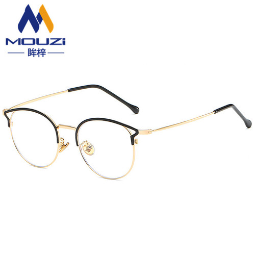 Cat Ears Metal Eyeglass Frames Vintage Korean Style Artistic Round Myopia Optical Glasses Frames Anti-Blue Light Clear Lenses 