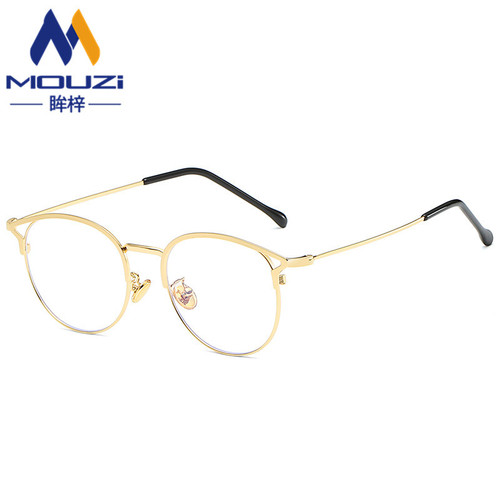 Cat Ears Metal Eyeglass Frames Vintage Korean Style Artistic Round Myopia Optical Glasses Frames Anti-Blue Light Clear Lenses 