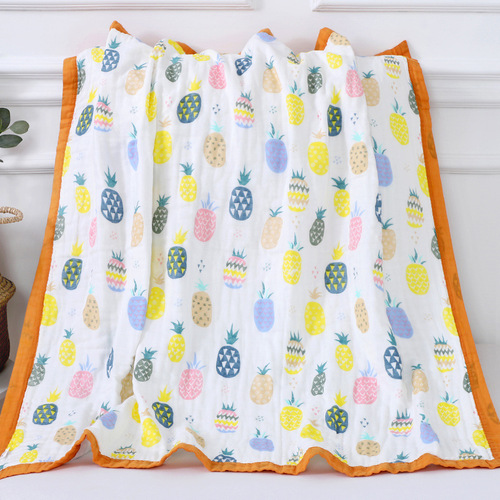 A-type children's bath towel 6-layer gauze baby blanket with wide edge cartoon printed foam cotton new kindergarten blanket