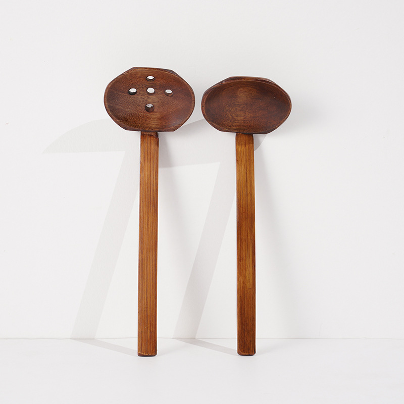 Mo Ming Nanmu estilo japonés octogonal Ajisen Mala Tang ramen cuchara de caparazón de tortuga colador de olla caliente vajilla de madera maciza fábrica al por mayor