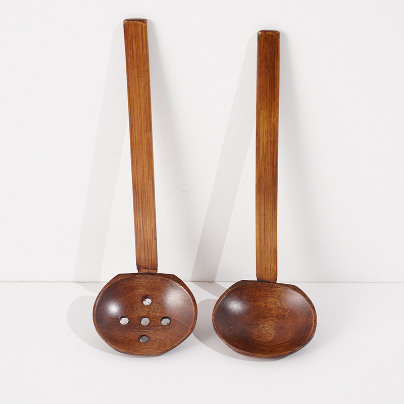 Mo Ming Nanmu estilo japonés octogonal Ajisen Mala Tang ramen cuchara de caparazón de tortuga colador de olla caliente vajilla de madera maciza fábrica al por mayor