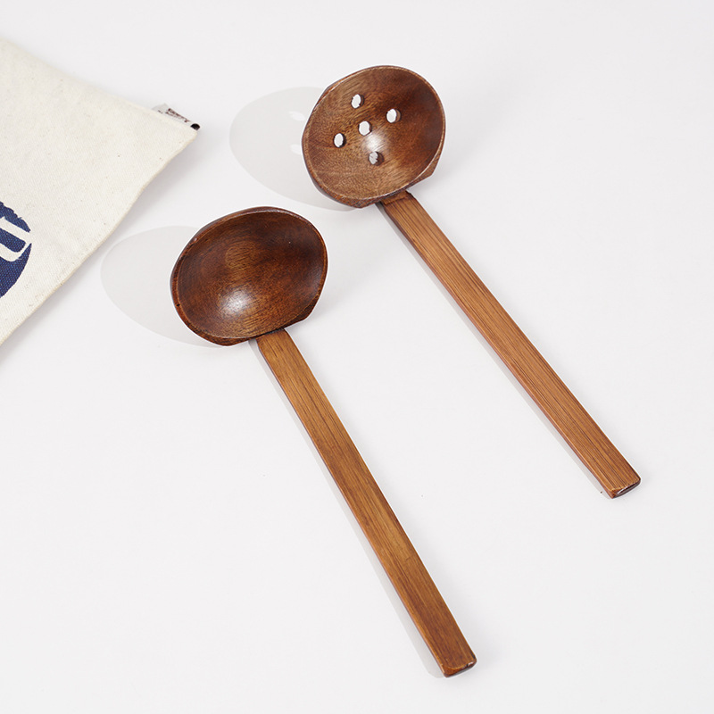Mo Ming Nanmu estilo japonés octogonal Ajisen Mala Tang ramen cuchara de caparazón de tortuga colador de olla caliente vajilla de madera maciza fábrica al por mayor