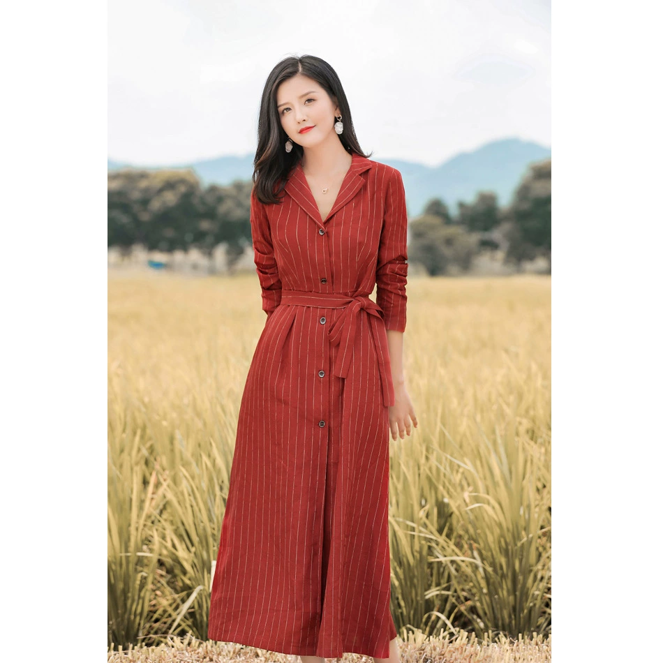 Новое Оригинальное женское льняное винтажное длинное платье в жаккардовую полоску, длинное платье на шнуровке с длинным рукавом, осень 2020