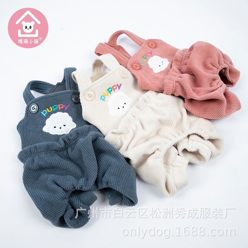 애완동물 타운만 국경을 넘어 가을과 겨울 따뜻한 새 애완동물 옷 코듀로이 자수 멜빵 바지 고양이 강아지 옷 바지