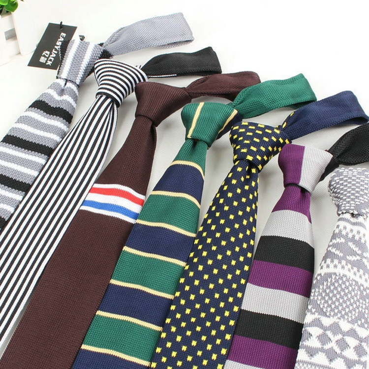 新款针织领带 休闲平头韩版6cm男士条纹毛线窄领带定制厂家批发