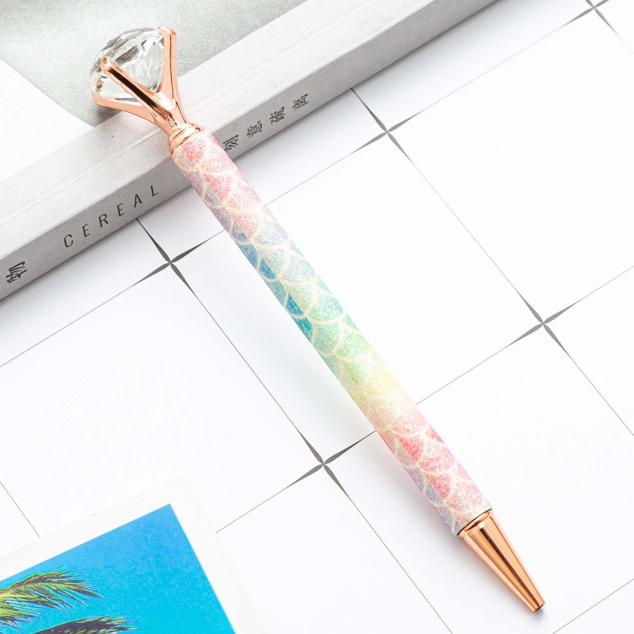 Fuente de la fábrica gran pluma de diamante polvo de oro prepucio pluma de metal moda estudiante regalo publicidad bolígrafo Impresión logotipo