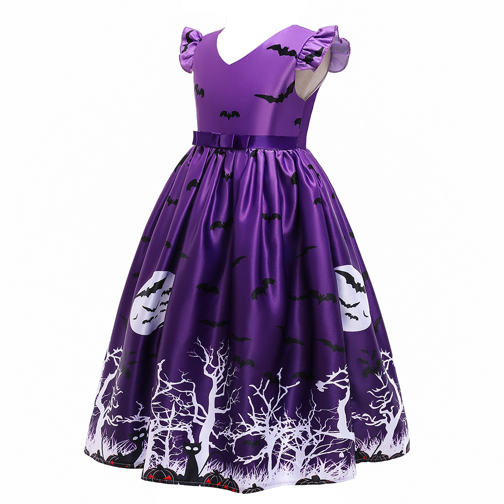 Halloween niños princesa vestido volador manga impresa dibujos animados vestido largo niña traje vestido de Halloween
