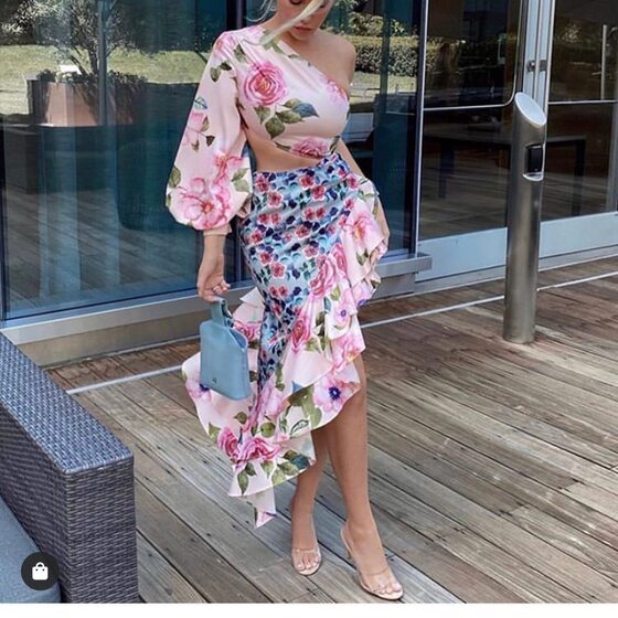 2024 Summer new European and American women's Amazon dress asymmetric tube top single sleeve waist floral stitching skirt