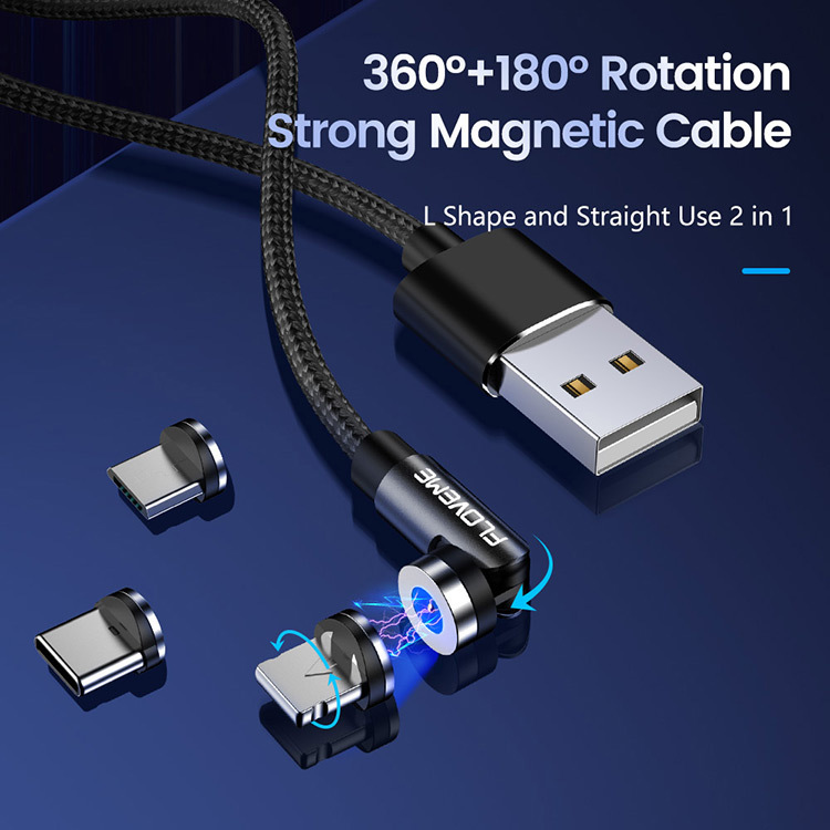 Floveme magnetische Telefondaten gewebtes universelles 540 ° Drei-in-einem-Ladekabel, geeignet für Apple und Android_voghion.com