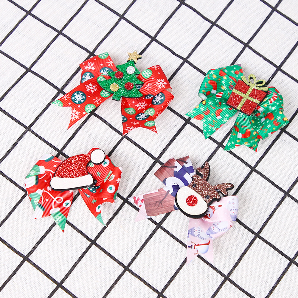 Decoraciones navideñas, pasadores de pelo con purpurina navideña, pasadores de pelo con dibujos animados de muñeco de nieve, alce, árbol de Navidad, lazos para el pelo, accesorios para el cabello