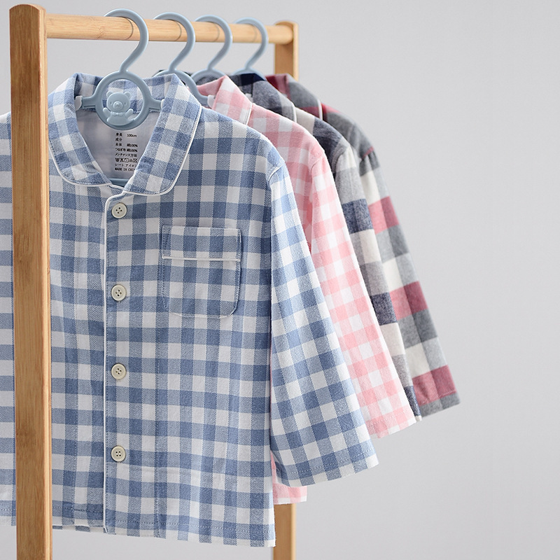 Kimo Linpo autumn and winter children's cotton flannel pajamas set long sleeve cardigan brushed children's home clothes Kimo Linpo autumn and winter children's cotton flannel pajamas set long sleeve cardigan brushed children's home clothes