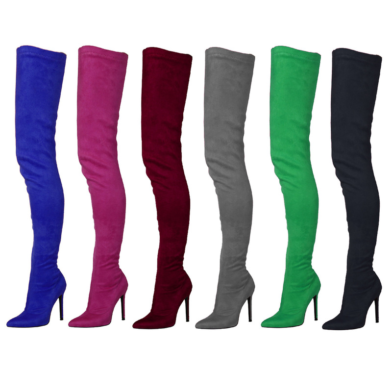 Lengthigh heel thin leg boots elastic suede pointed sexy knee long boots 34-44 generation hair