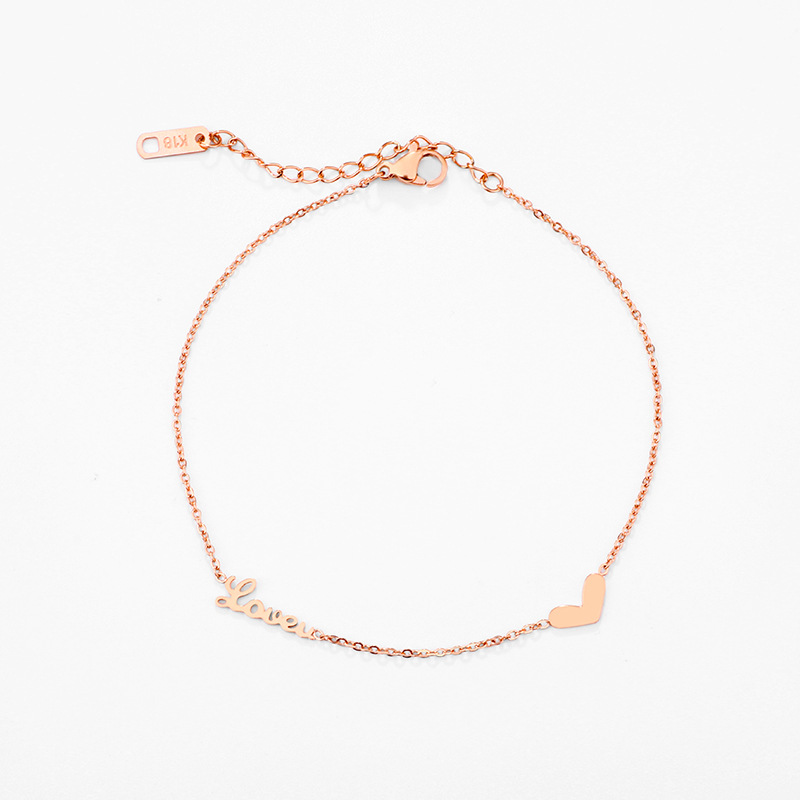 Amor en forma de corazón de titanio tobillera de acero hembra 18K de oro rosa de las mujeres anillo de la pierna de la joyería de la playa Accesorios de la joyería de la venta caliente
