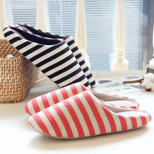 Loss-making Clearance Air-conditioning Room Jersey Cotton Slippers Striped Simple Couple Home Floor Slippers for Women