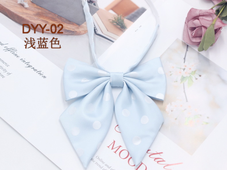 Fabricante en stock niñas punta pluma raíz pajarita estilo coreano casual color sólido arco gran lunares JK uniforme collar flor