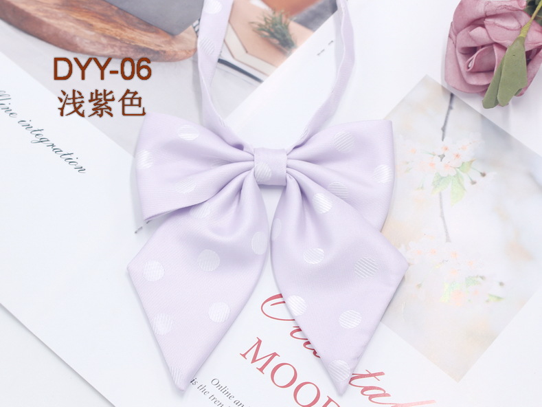 Fabricante en stock niñas punta pluma raíz pajarita estilo coreano casual color sólido arco gran lunares JK uniforme collar flor