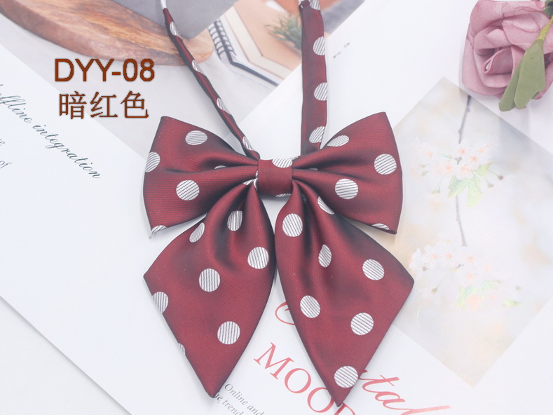 Fabricante en stock niñas punta pluma raíz pajarita estilo coreano casual color sólido arco gran lunares JK uniforme collar flor