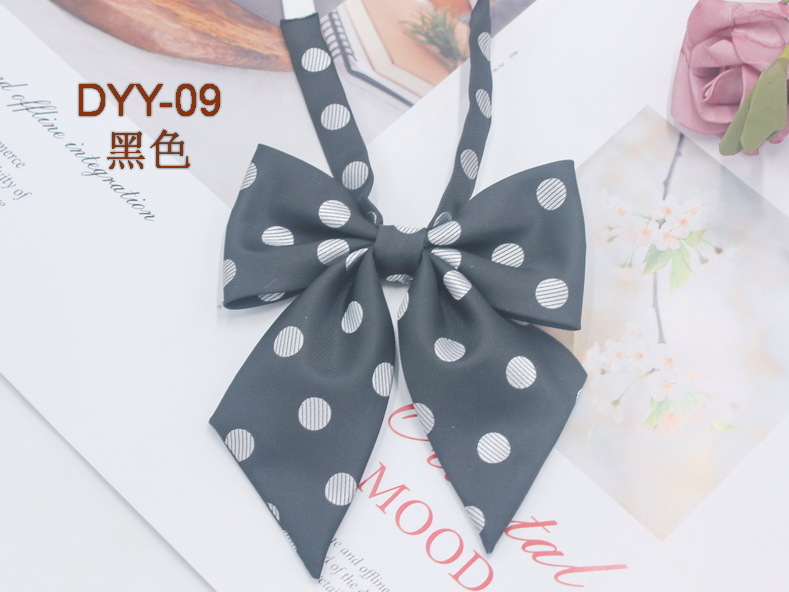 Fabricante en stock niñas punta pluma raíz pajarita estilo coreano casual color sólido arco gran lunares JK uniforme collar flor
