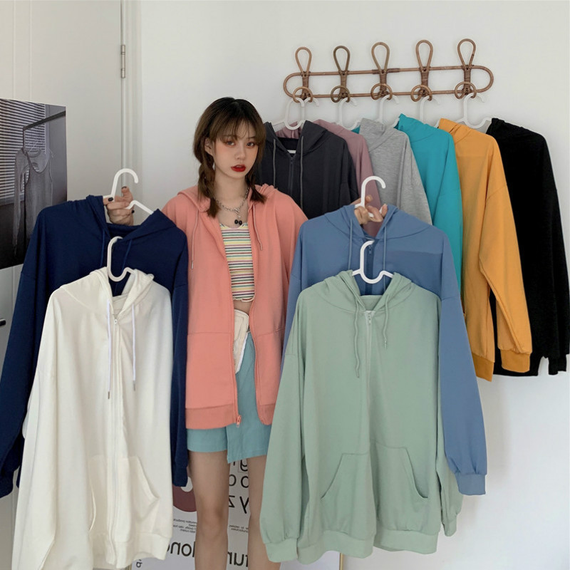 Solid Color Casual Sweater Hooded Cardigan Women's 2023 Autumn New Korean Style Loose Student Easiest for Match Top Tops Solid Color Casual Sweater Hooded Cardigan Women's 2023 Autumn New Korean Style Loose Student Easiest for Match Top Tops