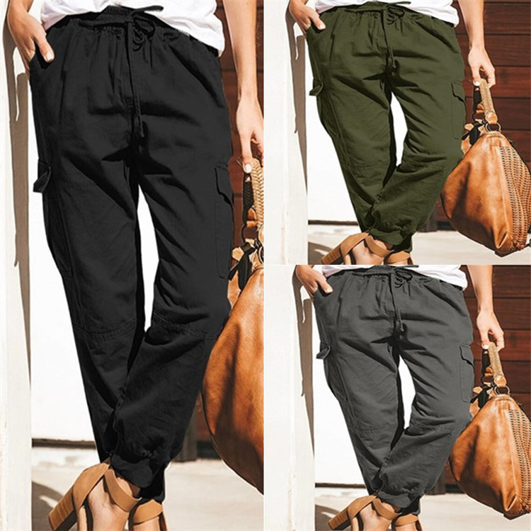 2023 European and American Style Women's Solid Color Casual Fashion Pocket Cargo Pants 2023 European and American Style Women's Solid Color Casual Fashion Pocket Cargo Pants